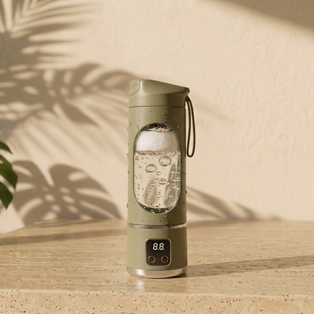 Freshy Blender One vert armée en cours de nettoyage, eau savonneuse et mousse dans le bol, base restée sèche